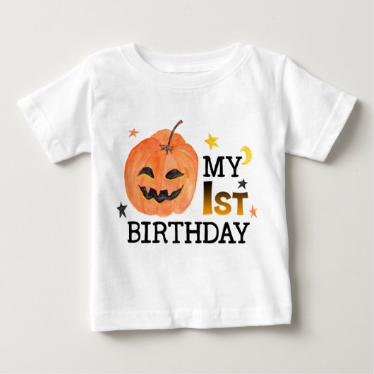 T-shirt Pour Bébé Mon premier anniversaire Citrouille Halloween auto (Devant)