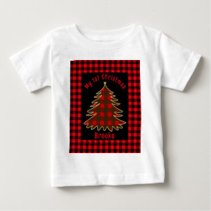 T-shirt Pour Bébé Mon premier bébé de Noël nom palaid rouge xmas