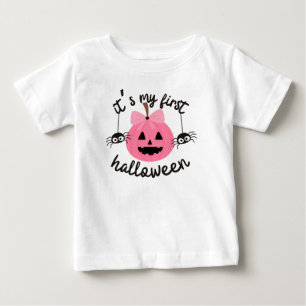 T-shirt Pour Bébé Mon premier Halloween heureux Citrouille rose bébé