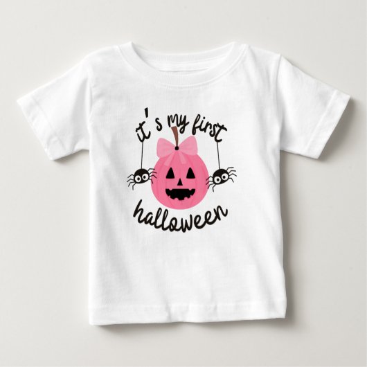 T-shirt Pour Bébé Mon premier Halloween heureux Citrouille rose bébé (Devant)