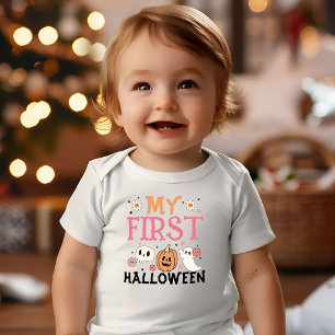 T-shirt Pour Bébé Mon premier Halloween mignon Citrouille Ghost Supe