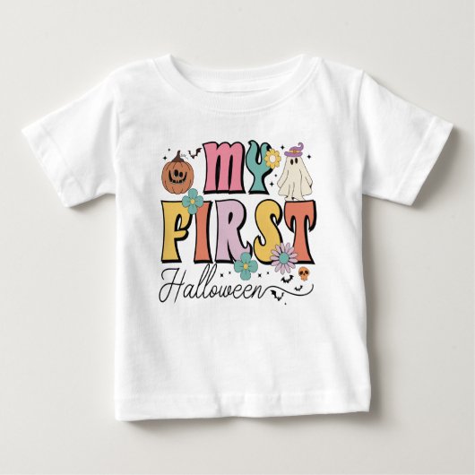 T-shirt Pour Bébé Mon premier Halloween mignon Citrouille Ghost Supe (Devant)