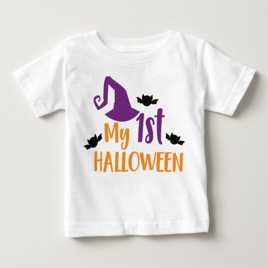 T-shirt Pour Bébé Mon premier Halloween, sorcière Casquette, Casquet (Devant)