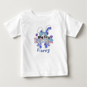 T-shirt Pour Bébé Mon premier lapin bleu mignon de Pâques personnali