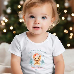 T-shirt Pour Bébé Mon premier lion de Noël Nom personnalisé Keepsaké