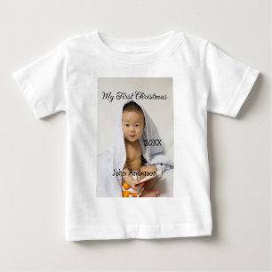 T-shirt Pour Bébé Mon premier Noël ajoute nom de bébé date année pho