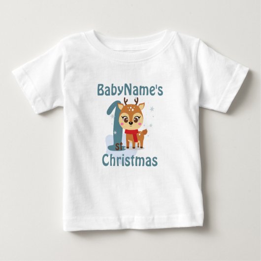 T-shirt Pour Bébé Mon premier Noël avec le nom de rennes mignons un (Devant)
