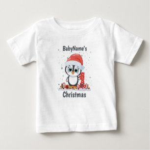 T-shirt Pour Bébé Mon premier Noël avec le nom mignon manchot cadeau