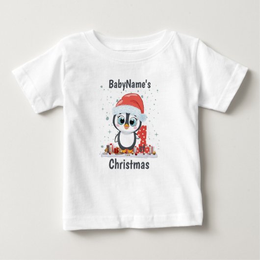 T-shirt Pour Bébé Mon premier Noël avec le nom mignon manchot cadeau (Devant)