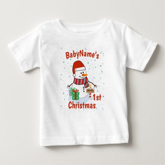 T-shirt Pour Bébé Mon premier Noël avec le nom mignon snowmen (Devant)