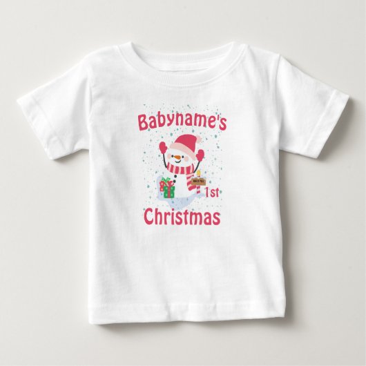 T-shirt Pour Bébé Mon premier Noël avec le nom mignon snowmen (Devant)