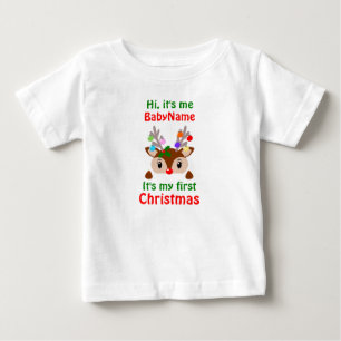 T-shirt Pour Bébé Mon premier Noël avec le nom Salut c'est moi