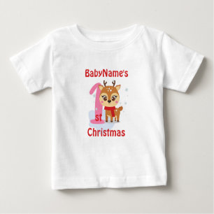 T-shirt Pour Bébé Mon premier Noël avec nom fille de rennes mignonne