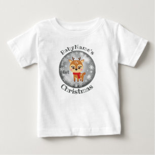 T-shirt Pour Bébé Mon premier Noël avec nom rennes mignons argent