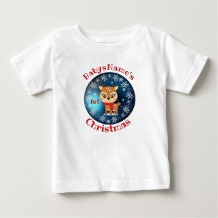 T-shirt Pour Bébé Mon premier Noël avec nom rennes mignons bleu