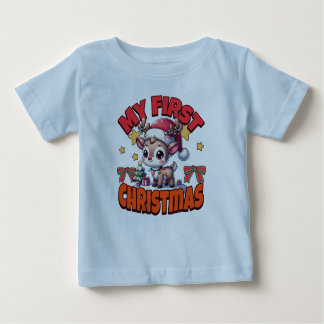 T-shirt Pour Bébé Mon premier Noël - Baby Fawn Delight