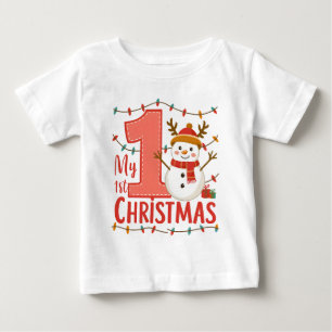 T-shirt Pour Bébé Mon premier Noël Chapeau de bonhomme de neige et d