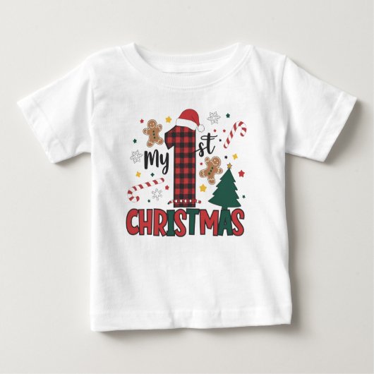 T-shirt Pour Bébé Mon premier Noël Gâteau de bonbon de Noël (Devant)