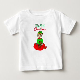 T-shirt Pour Bébé Mon premier Noël mignon Cartoon Elf Baby