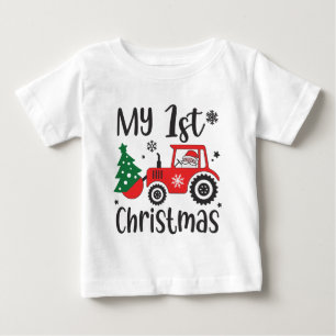 T-shirt Pour Bébé Mon premier Noël Mignon Père Noël Tracteur Ferme