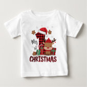 T-shirt Pour Bébé Mon premier Noël mignon Reindeer Rouge Plaid (Devant)