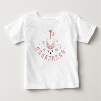 T-shirt Pour Bébé Mon premier Noël moderne Renne rose et blanc