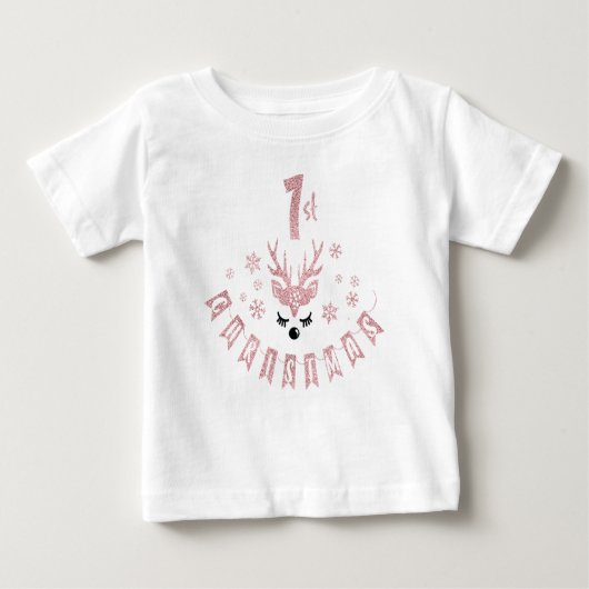 T-shirt Pour Bébé Mon premier Noël moderne Renne rose et blanc (Devant)