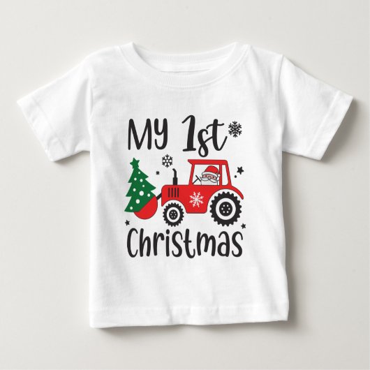 T-shirt Pour Bébé Mon premier Noël Tracteur de Père Noël mignon de l (Devant)