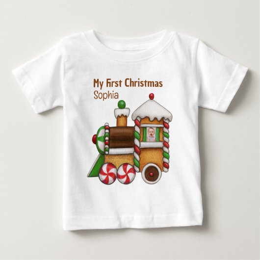 T-shirt Pour Bébé Mon premier nom de la coutume de Noël mignon train (Devant)