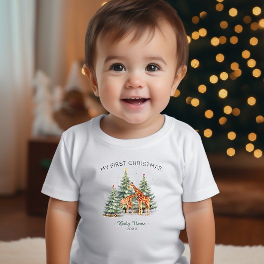 T-shirt Pour Bébé Mon premier nom de Noël Année Giraffe mignonne