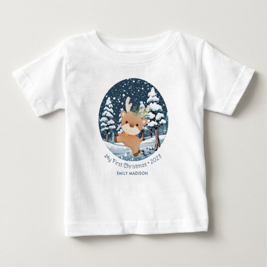 T-shirt Pour Bébé Mon premier petit cerf de Noël en neige (Devant)
