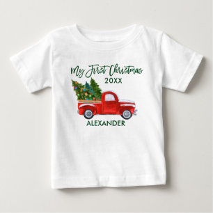 T-shirt Pour Bébé Mon premier script vert de camion rouge Noël