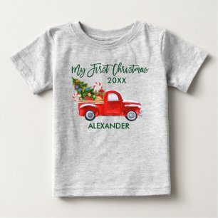 T-shirt Pour Bébé Mon premier Sucre de canne de Camion Rouge Noël g