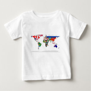 T-shirt Pour Bébé Monde pendant - carte des drapeaux du monde