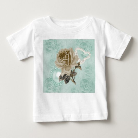 T-shirt Pour Bébé Monnaie Vert ivoire Roses Toddler Robe blanche Ruf (Devant)