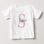 T-shirt Pour Bébé Monogramme de nom personnalisé rose moderne (Devant)