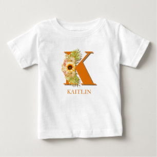 T-shirt Pour Bébé Monogramme floral tournesol lettre K avec nom