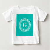 T-shirt Pour Bébé Monogramme initial turquoise Wht Key grecque (Devant)