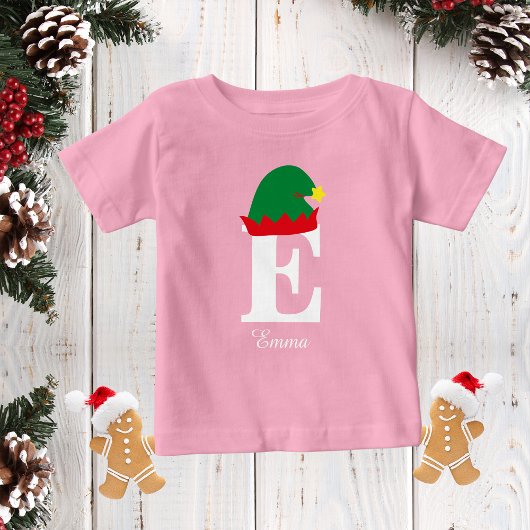 T-shirt Pour Bébé Monogramme Nom de Noël Chemise, Elfe Casquette, Fa