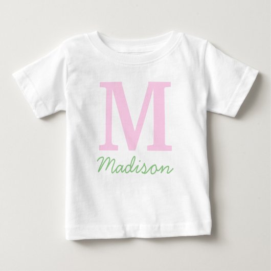 T-shirt Pour Bébé Monogramme Nom personnalisé initial Pink Green (Devant)