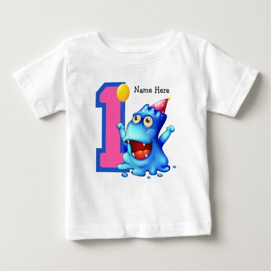 T-shirt Pour Bébé Monstre bleu 1er anniversaire Personnalisé (Devant)