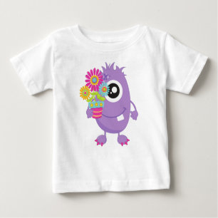 T-shirt Pour Bébé Monstre De Printemps, Monstre Violet, Fleurs Color