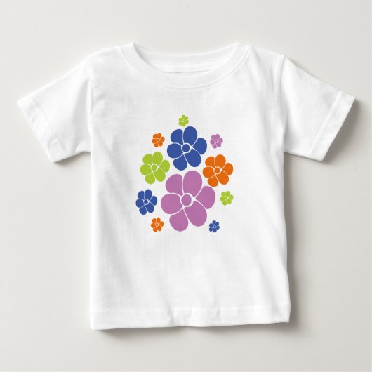 T-shirt Pour Bébé Motif à fleurs - Bleu, Orange, Violet, Vert (Devant)
