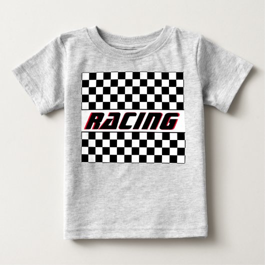 T-shirt Pour Bébé Motif de thème de course de chèque blanc noir (Devant)