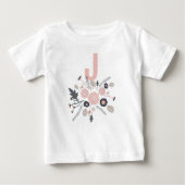 T-shirt Pour Bébé Motif Fleur Jetée Gris Rose Noir Avec Initiale (Devant)