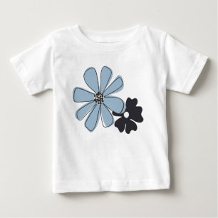 T-shirt Pour Bébé Motif Fun Bleu Floral Fleur en Outline