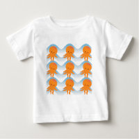 Motif Octopus Orange Et Vagues Bleues
