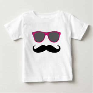 T-shirt Pour Bébé Moustache et humeur rose de lunettes de soleil