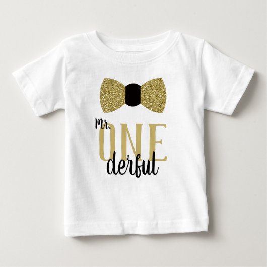 T-shirt Pour Bébé Mr ONEderful Birthday Shirt en Noir et Faux Gold (Devant)