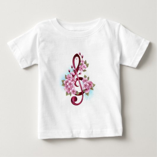 T-shirt Pour Bébé Musical treble clef notes with Sakura flowers (Devant)